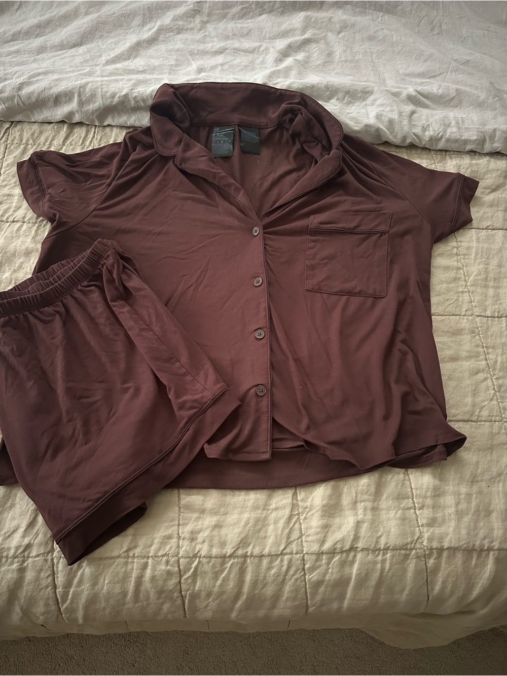 H&M Women's Short Sleeve Button Pajama Set - Chocolate Brown